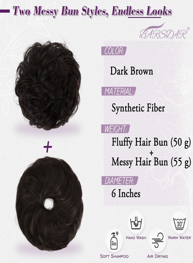 BARSDAR 2 PCS Dark Brown Messy Bun Hair Piece - Elastic Dark Brown Messy Hair Bun Scrunchies for Women - Thick Soft Synthetic Large Fluffy Donut Updo Hair Extensions Chignons Hairpieces Daily - Image 2